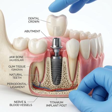 Dental implant titanium post replacement tooth restoration